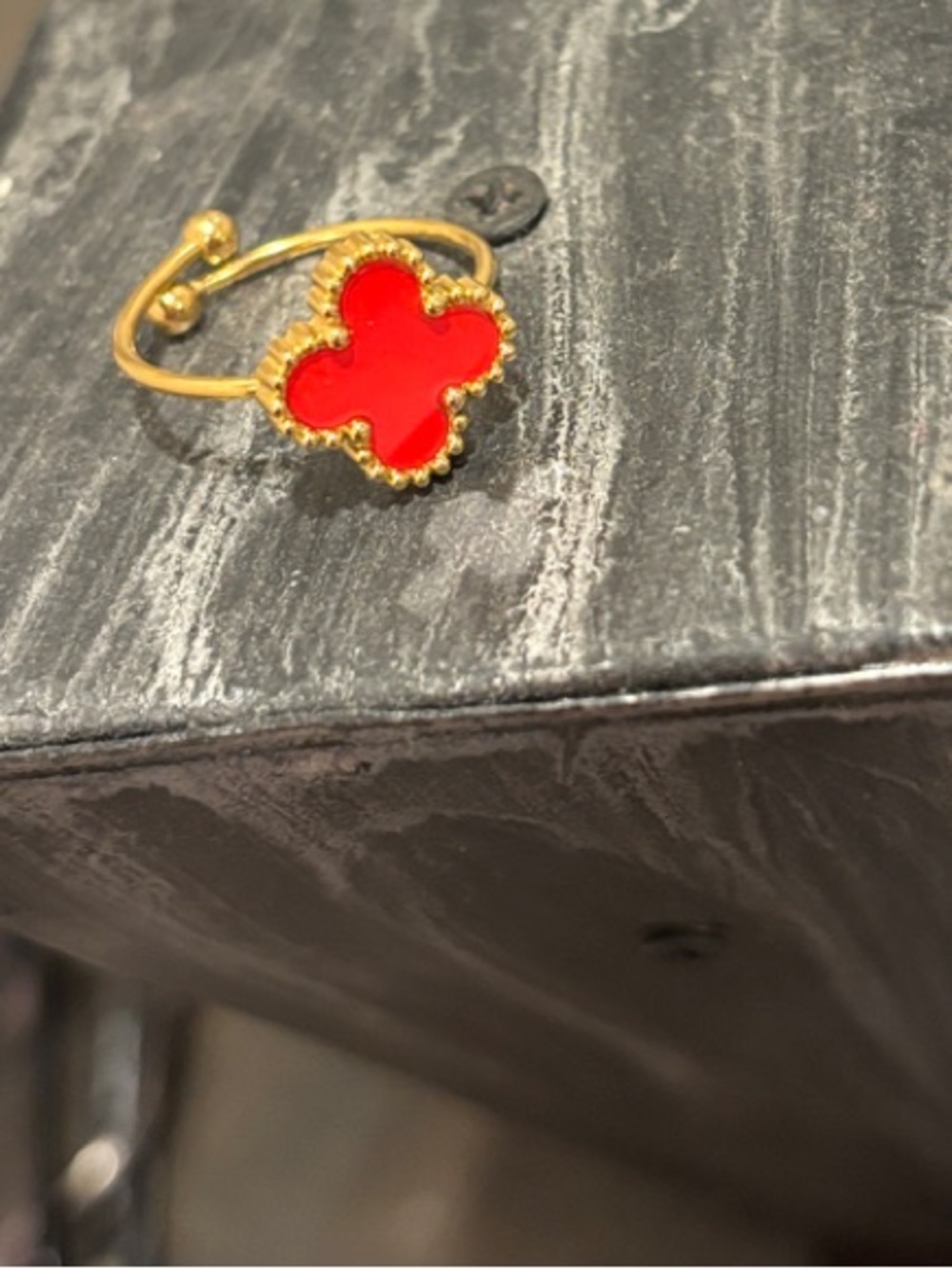 Gold Plated Red Clover Ring - Women Jewelry